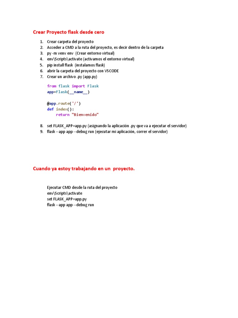 Pasos para Crear y Abrir Proyecto Flask PDF | PDF