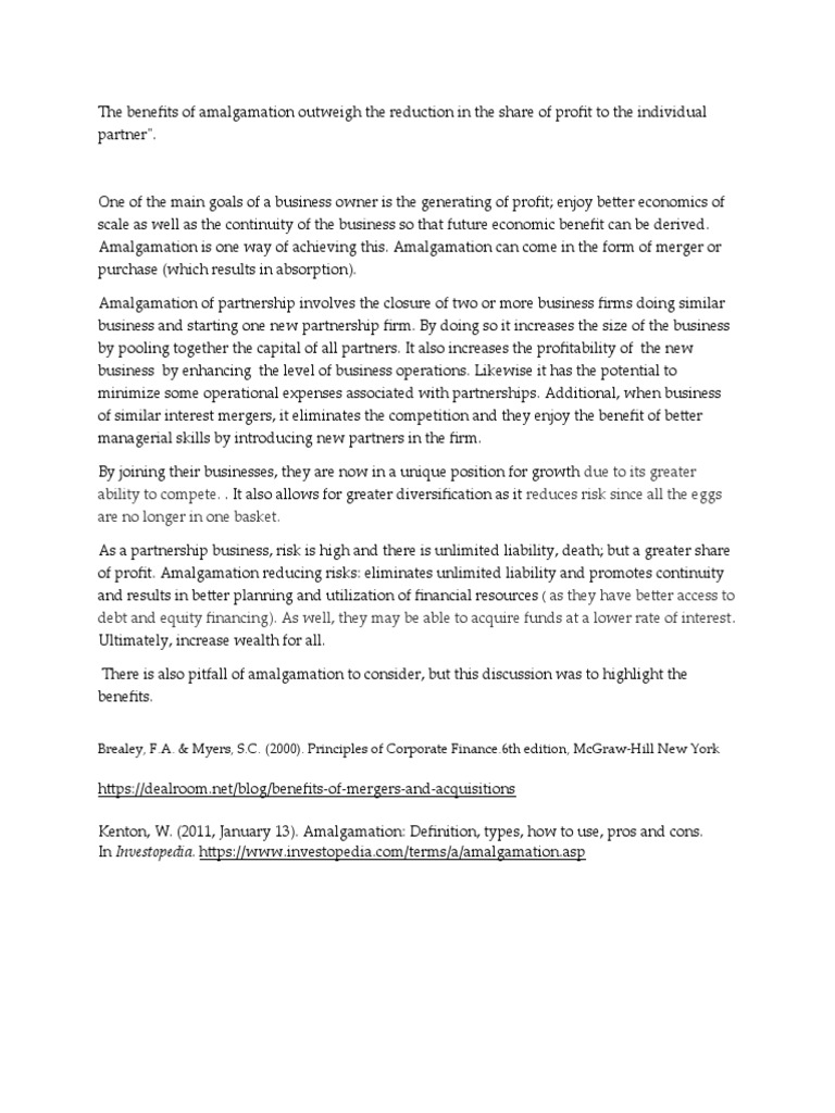 Benefits of Amalgamation PDF