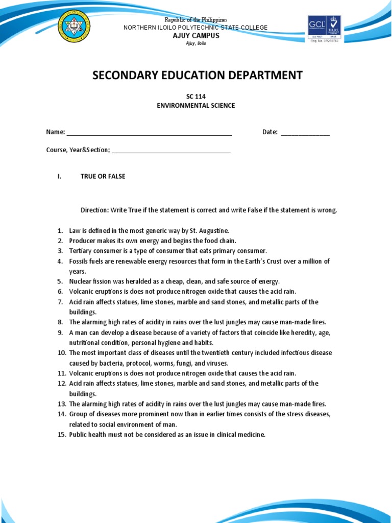 Quiz in Environmental PDF