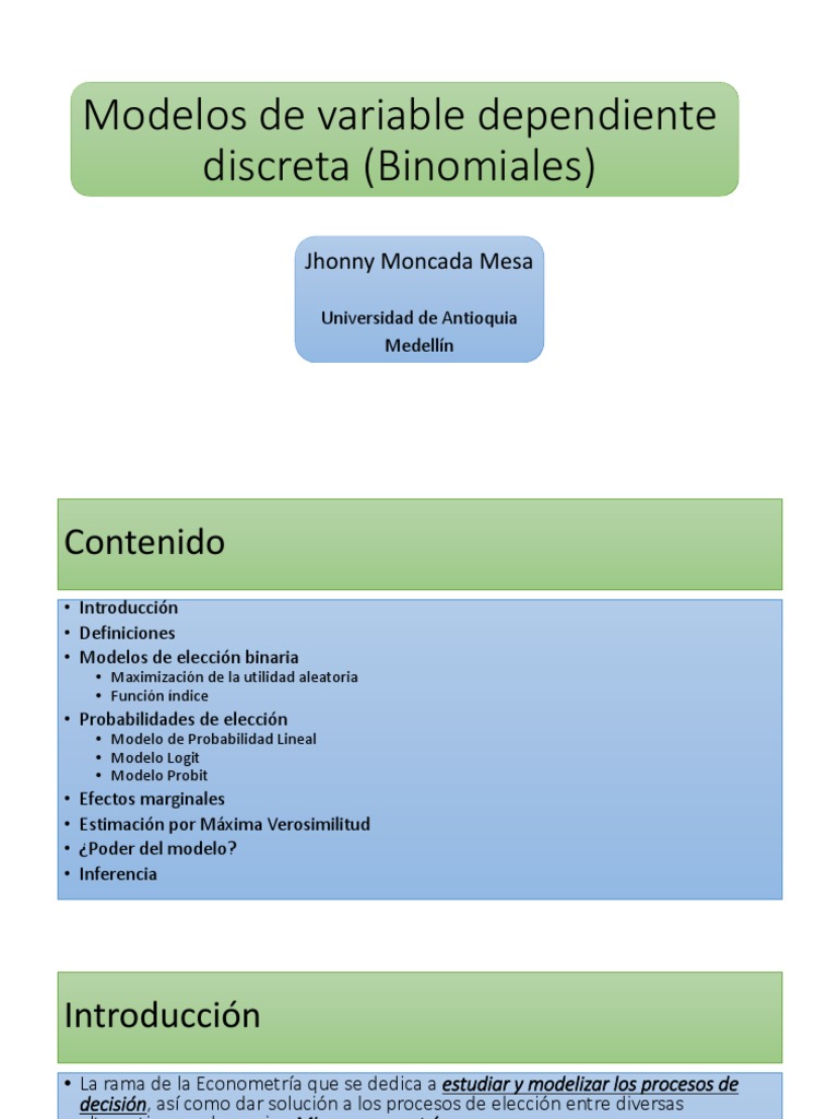 Modelos de Elección Discreta Binaria | PDF | Econometría | Regresión ...