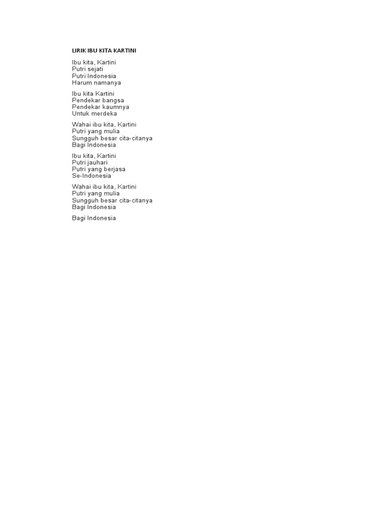 Lirik Lagu Ibu Kita Kartini | PDF