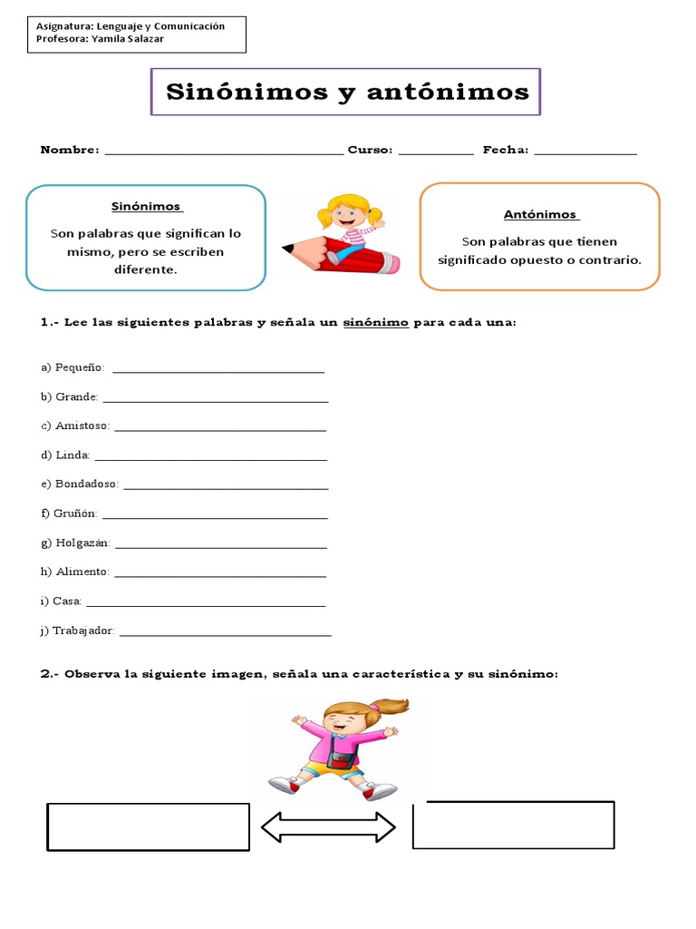Guia sinonimos y antonimos 4° básico | PDF