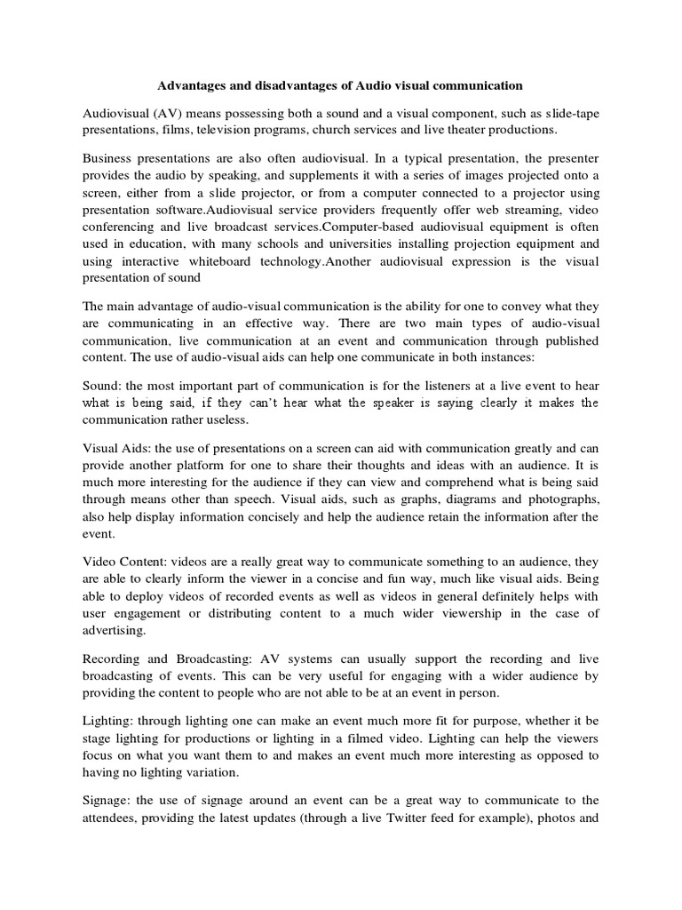 Advantages and Disadvantages of Audio Visual Communication PDF
