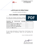 Certificado de Operatividad de Equipos de Proteccion Personal Dielectricos