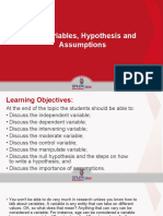 Week 009 The Variables, Hypothesis and Assumptions PPT