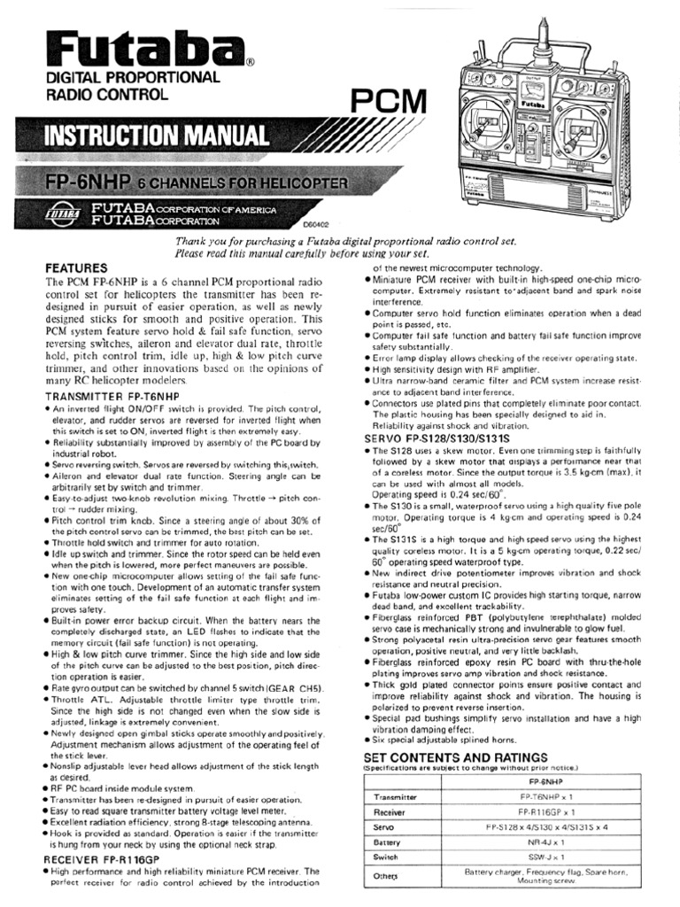Futaba FP-6NHP-Helicopter Version - Manual With Receiver FP-R116GP & FP ...
