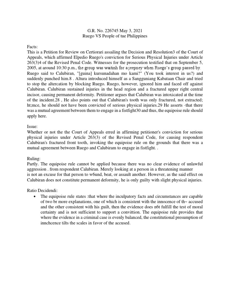 Ruego v. People: Serious Injuries Ruling | PDF | Criminal Law ...