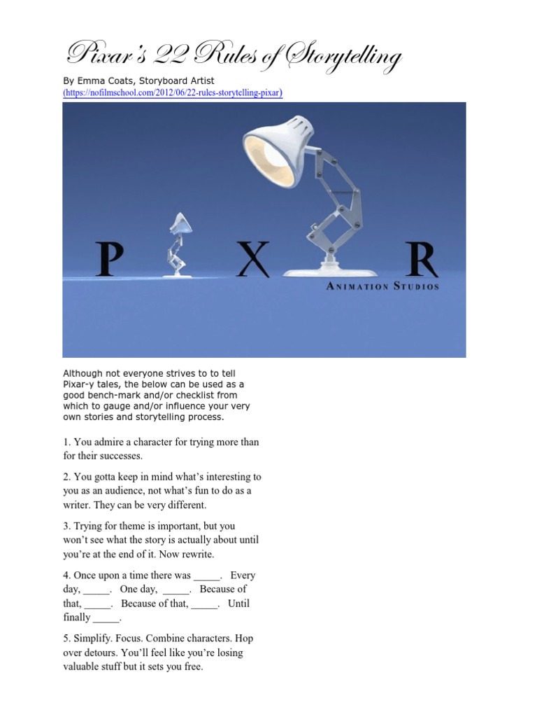 Pixar's 22 Storytelling Rules | PDF