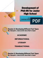 Development of Phil IRI For Junior High School Session 2 Informational