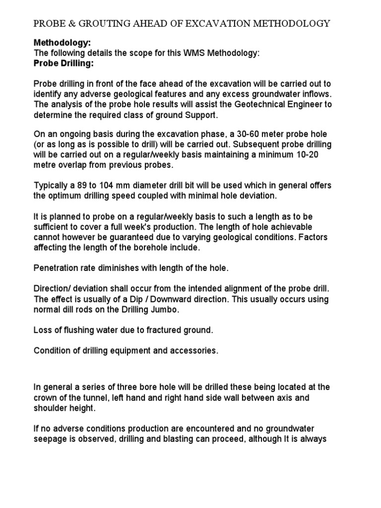 Probe Grouting Ahead Of Excavation Methodology Pdf Geotechnical