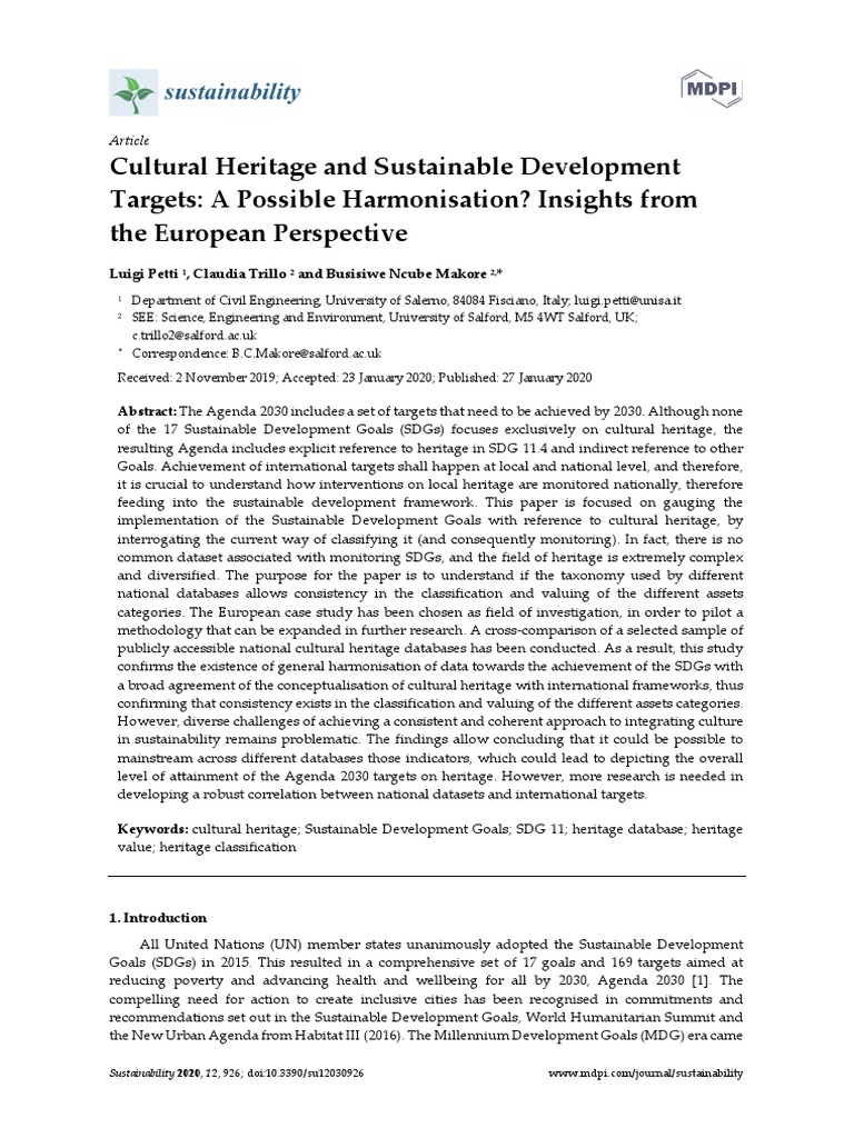 Cultural Heritage and Sustainable Development Targ PDF | PDF | Cultural ...