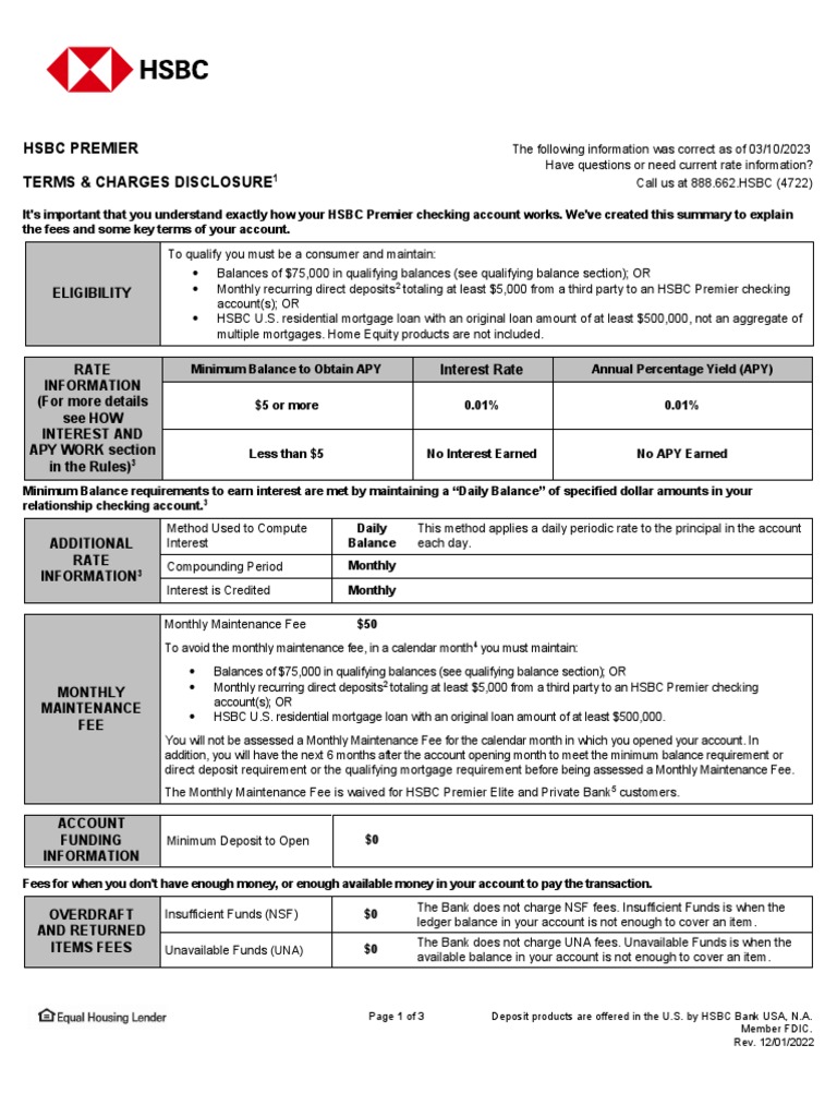 HSBC Premier Tcs PDF Transaction Account Banks