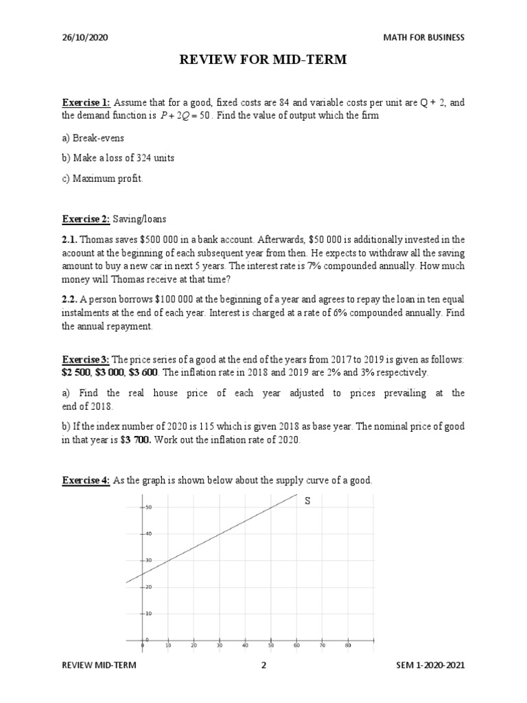 Math For Business Mid Term Review Pdf Finance Money Management