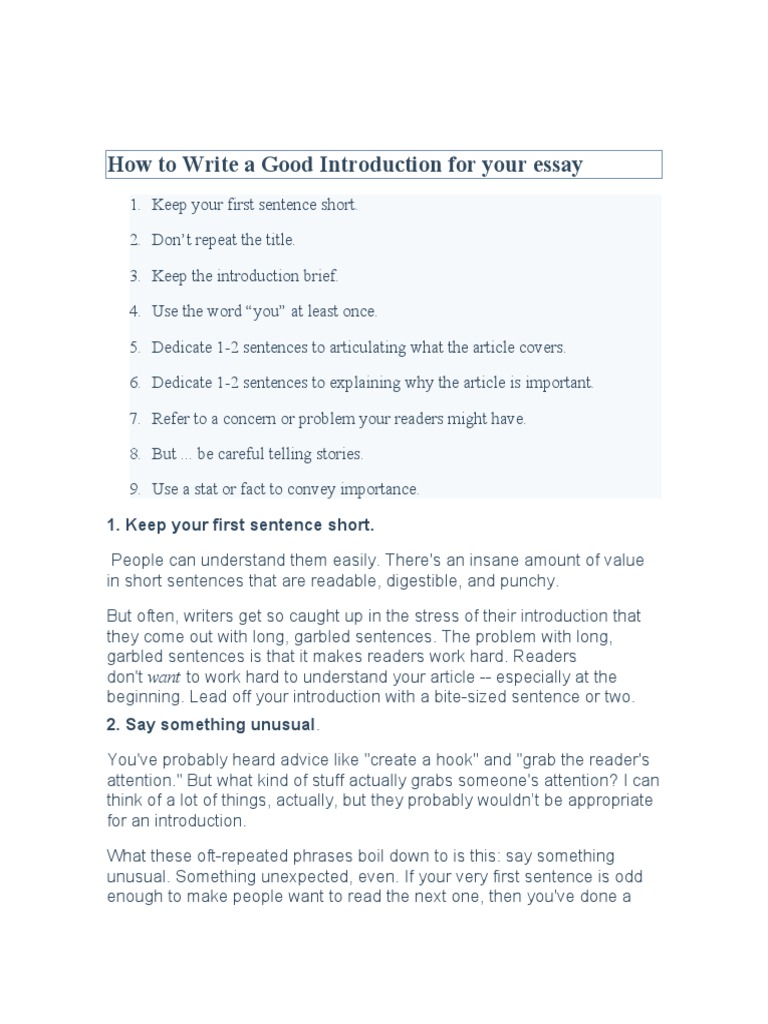 How To Write A Good Introduction For A Narrative