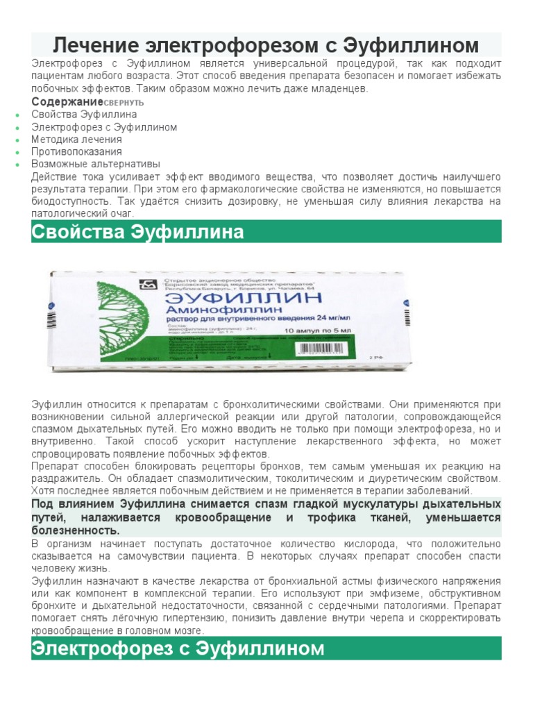 Лечение Электрофорезом С Эуфиллином | PDF