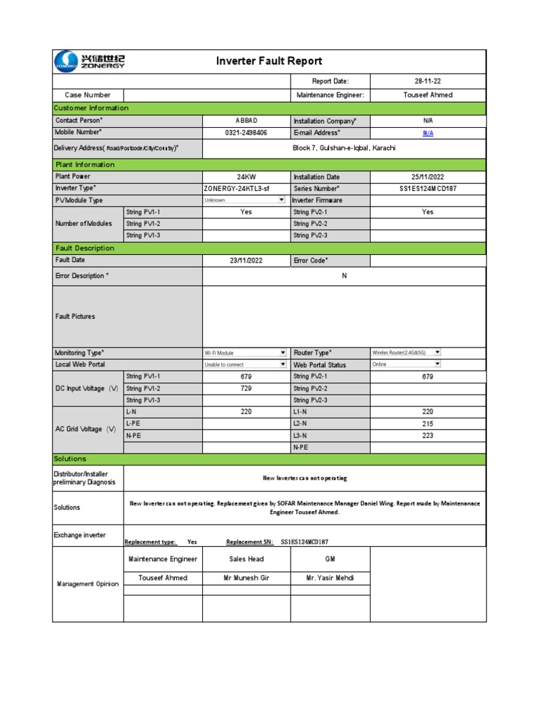 Inverter Faulty Report PDF Power Inverter Electronics