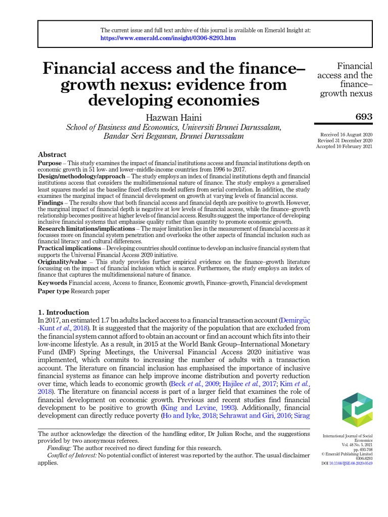 Financial Access and The Finance Growth Nexus Evidence From