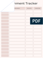 Pink and Black Minimal Assignment Tracker Sheet Planner PDF