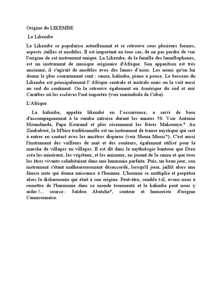 Origine et histoire du Likembe | PDF