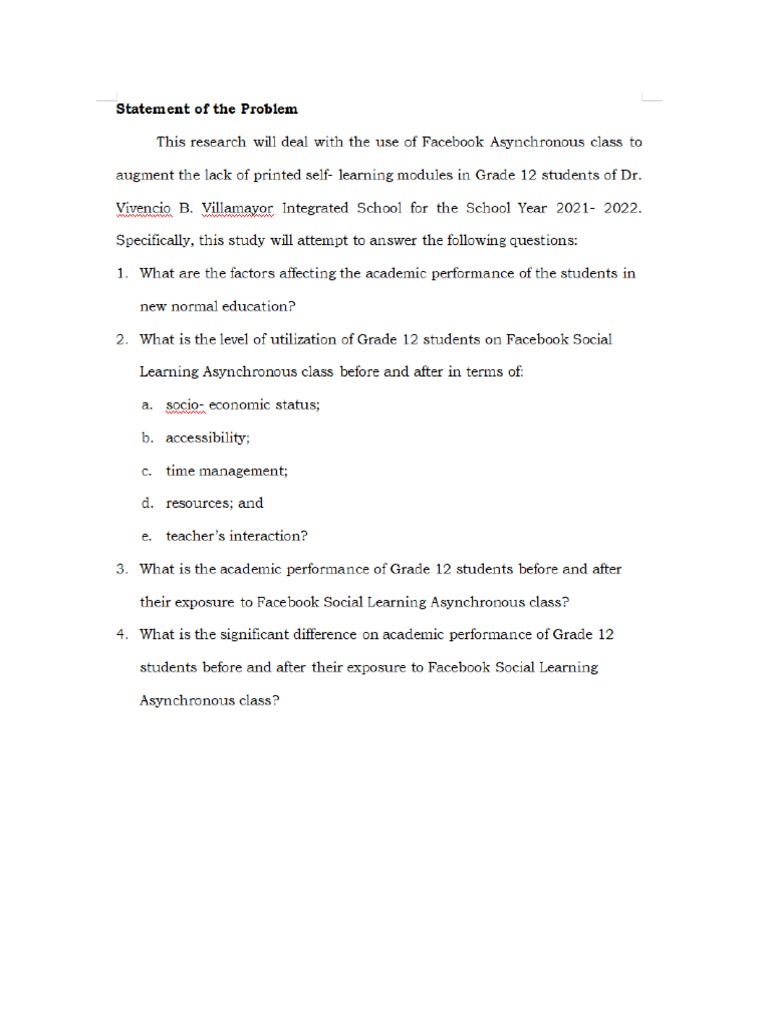 Sample Statement of The Problem | PDF