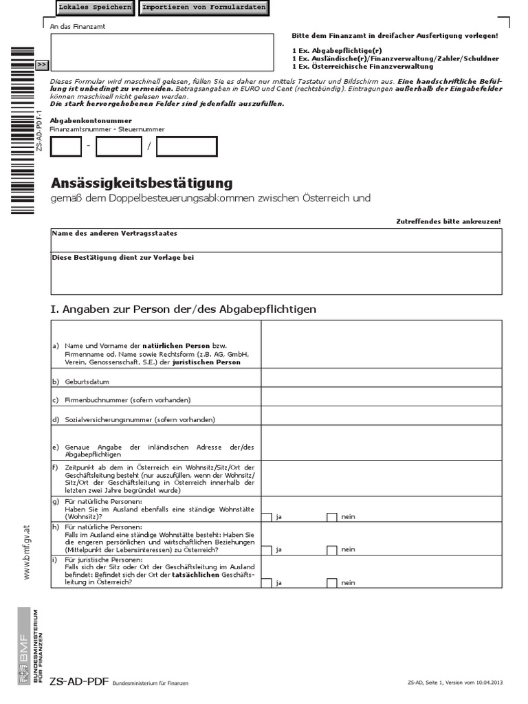 Anleitung Zum Formular Ansässigkeitsbestätigung Zs-Ad – ZGZM