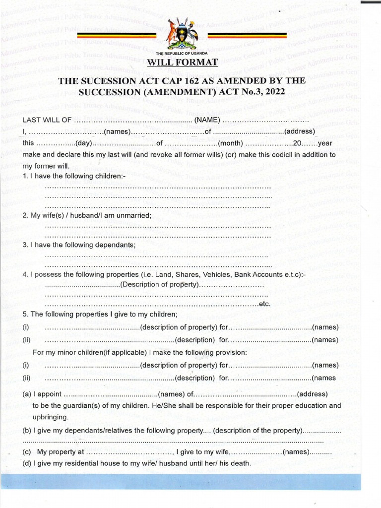 Uganda Will Format Template | PDF | Will And Testament | Justice