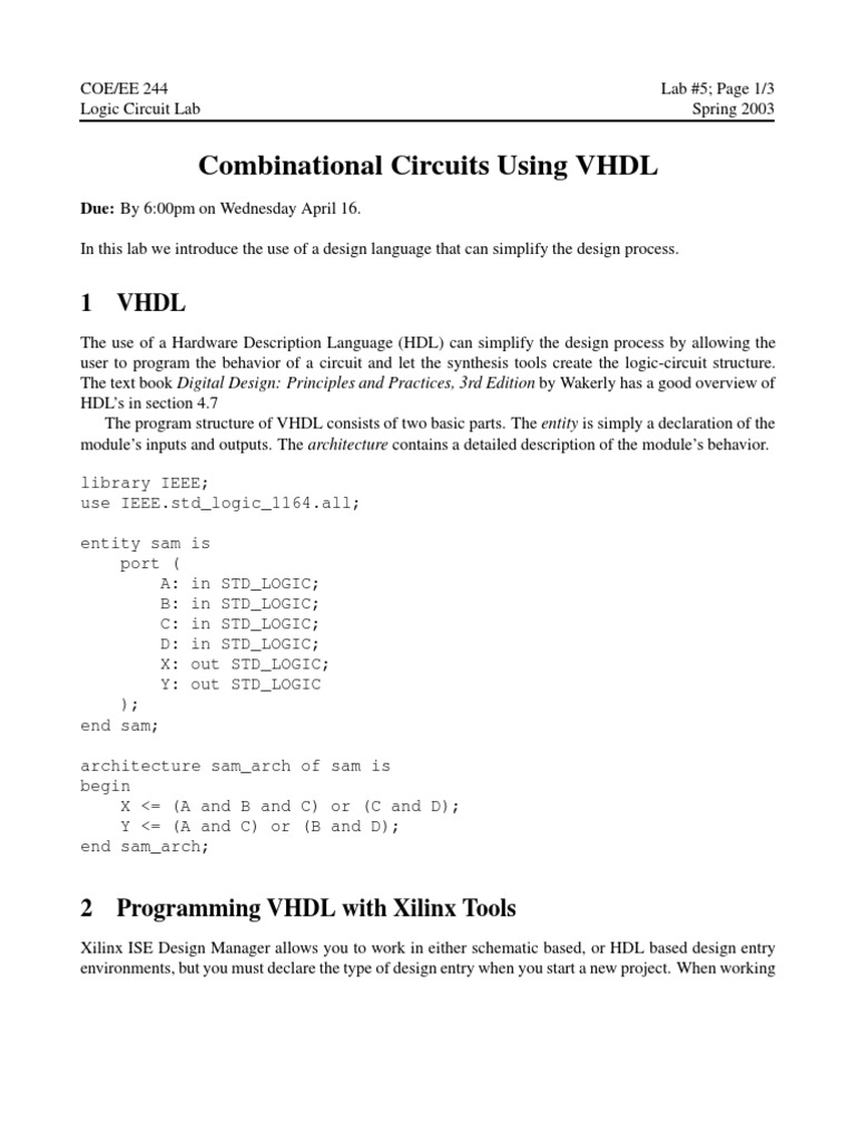 Lab 5 PDF Hardware Description Language Vhdl