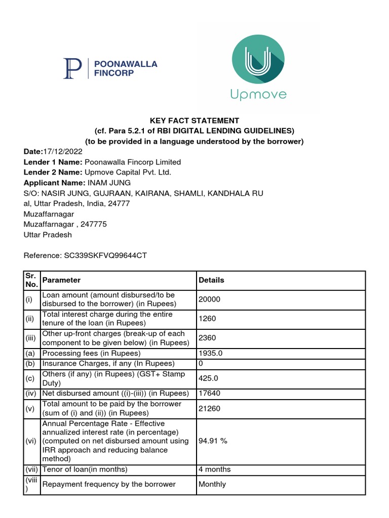 Poonawalla Fincorp Loan Repayment Schedule Download