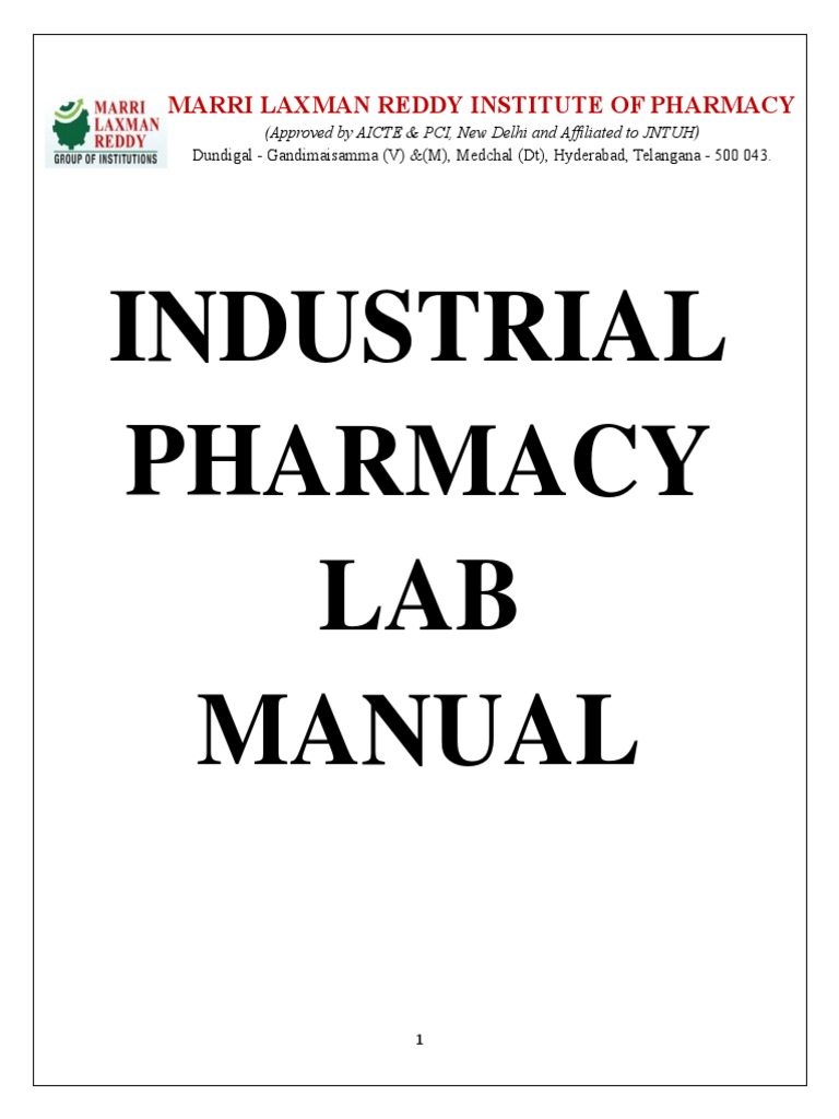 Industrial Pharmacy Lab Manual PDF Tablet (Pharmacy) Chemical