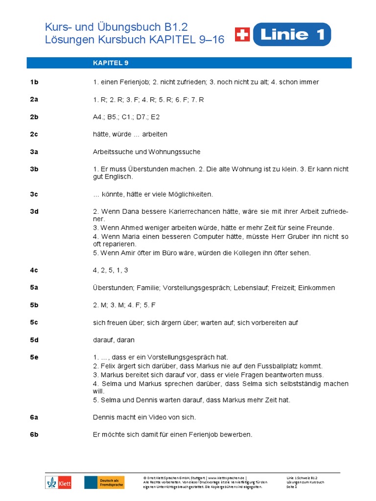 Linie1 B1.2 CH KB Loesungen PDF | PDF