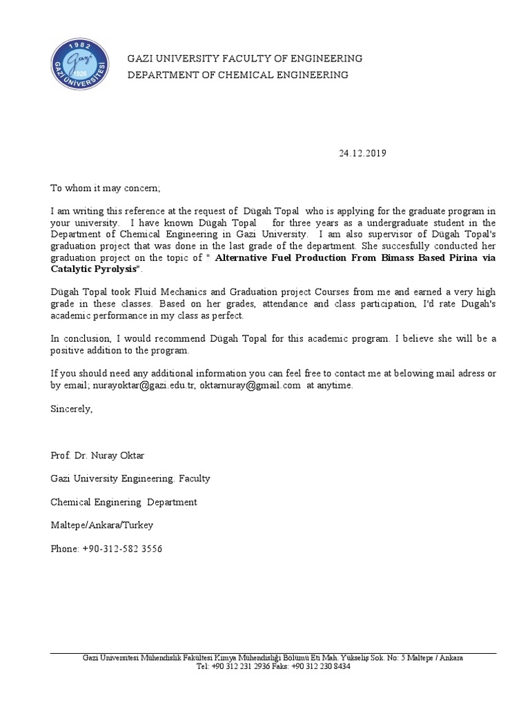 Graduate Program Reference Letter | PDF