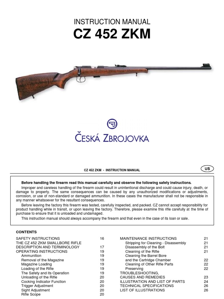 BRNO CZ 452 Manual | PDF | Cartridge (Firearms) | Firearms