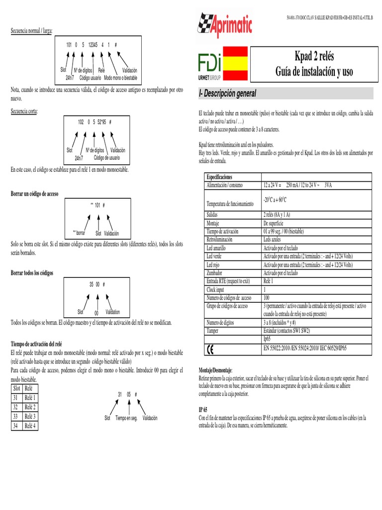 Manual KPAD (Aprimatic) | PDF | Relé | Teclado