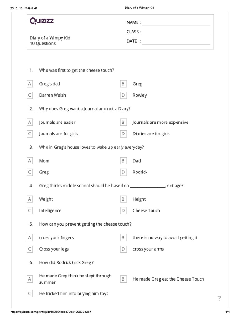 diary of awimpy kid test