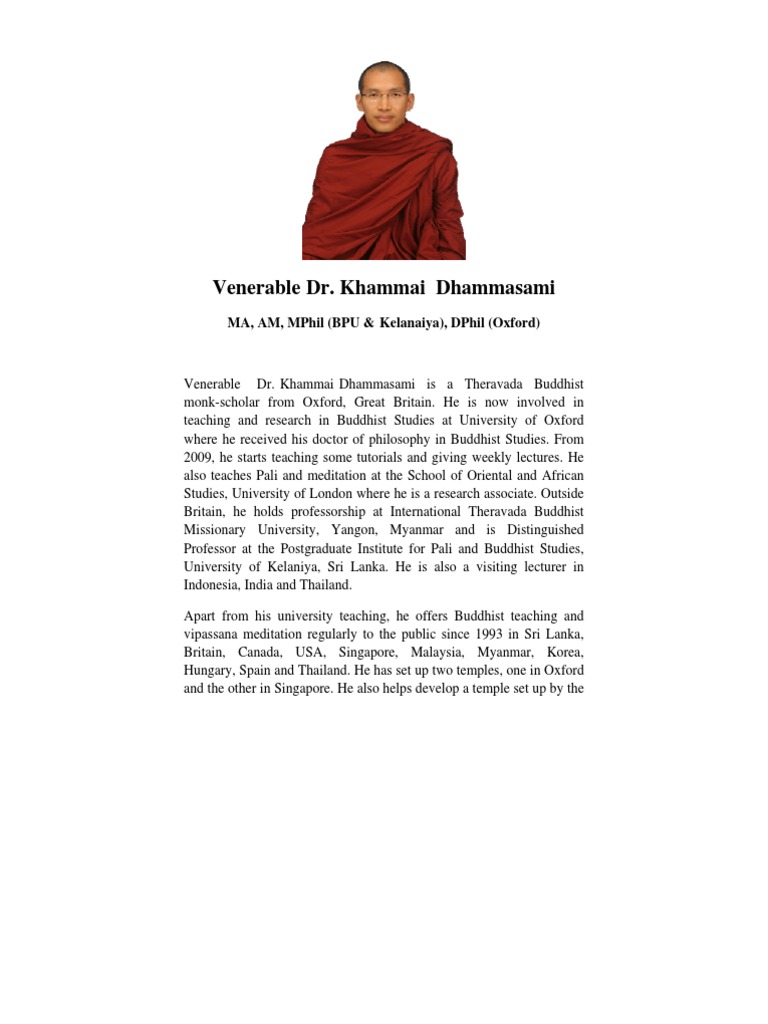 Venerable Dr Khammai Dhammasami Biography Myanmar Doctor - 