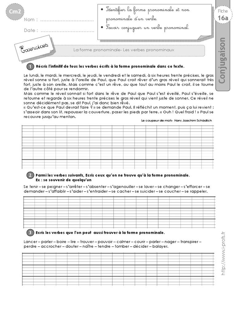 Exercices sur les verbes pronominaux | PDF | Verbe | Grammaire