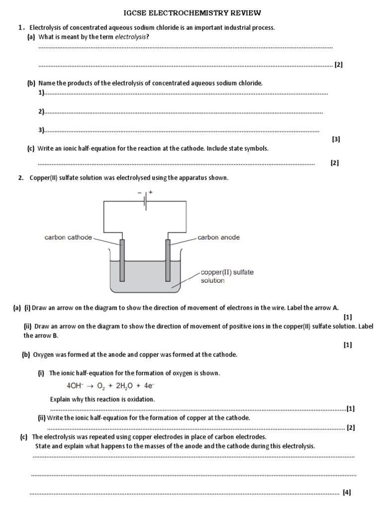 Igcse Electrochemistry Review PDF PDF Anode Electrochemistry