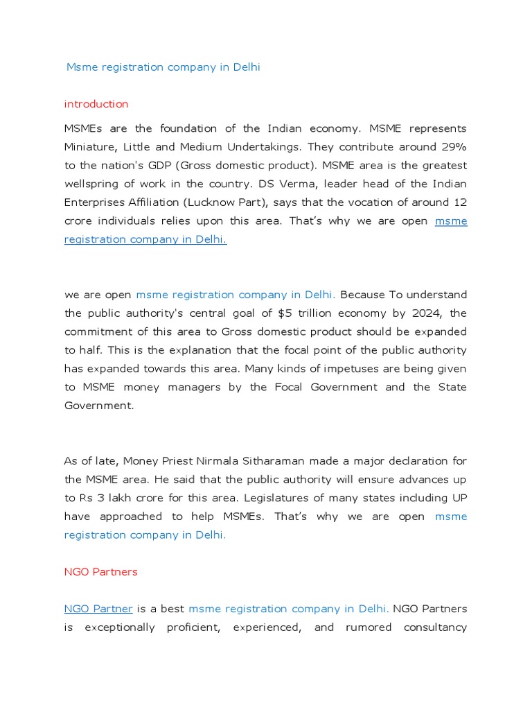 MSME Registration Services in Delhi | PDF | Small And Medium Sized ...