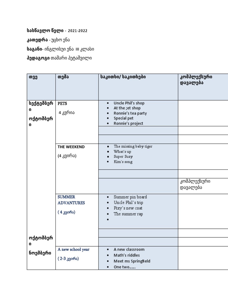 3 კლაის კურიკულუმი | PDF