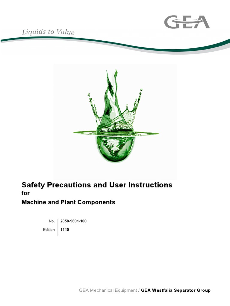 Safety Precautions and User Instructions For Machine and Plant