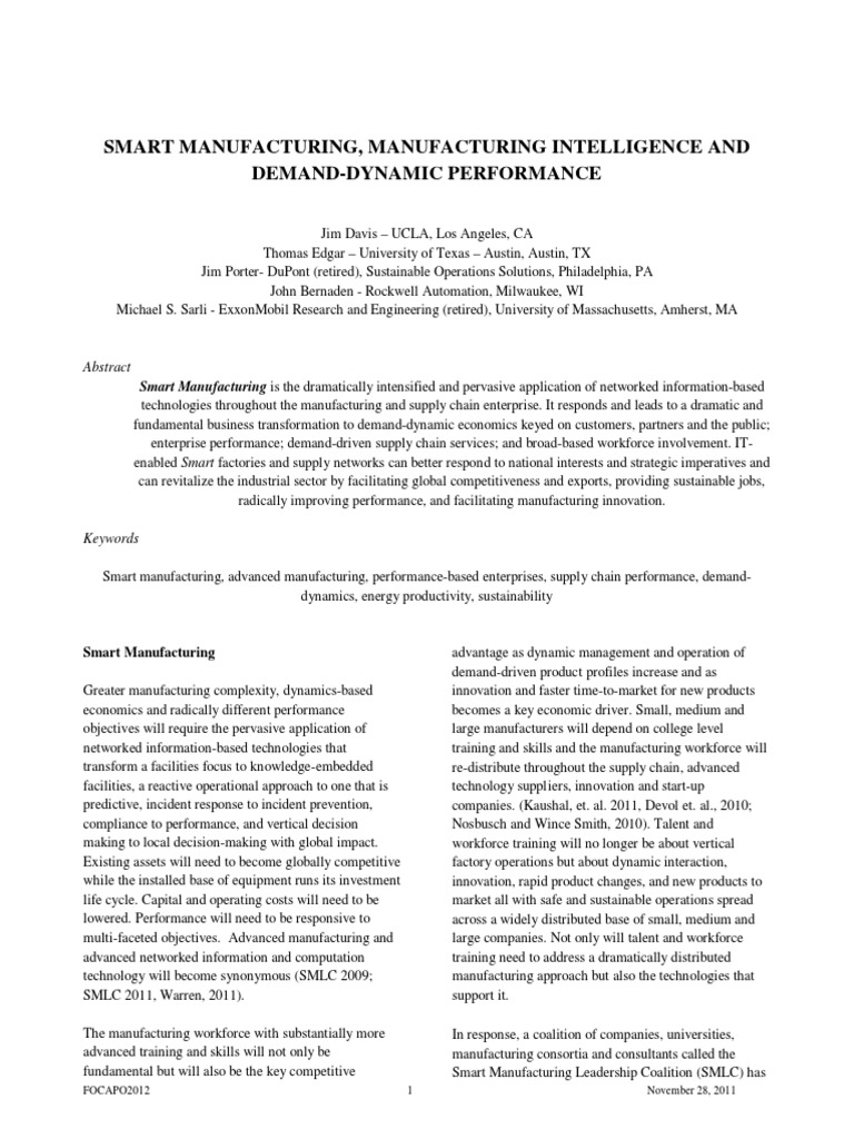 Smart Manufacturing Pdf Supply Chain Innovation