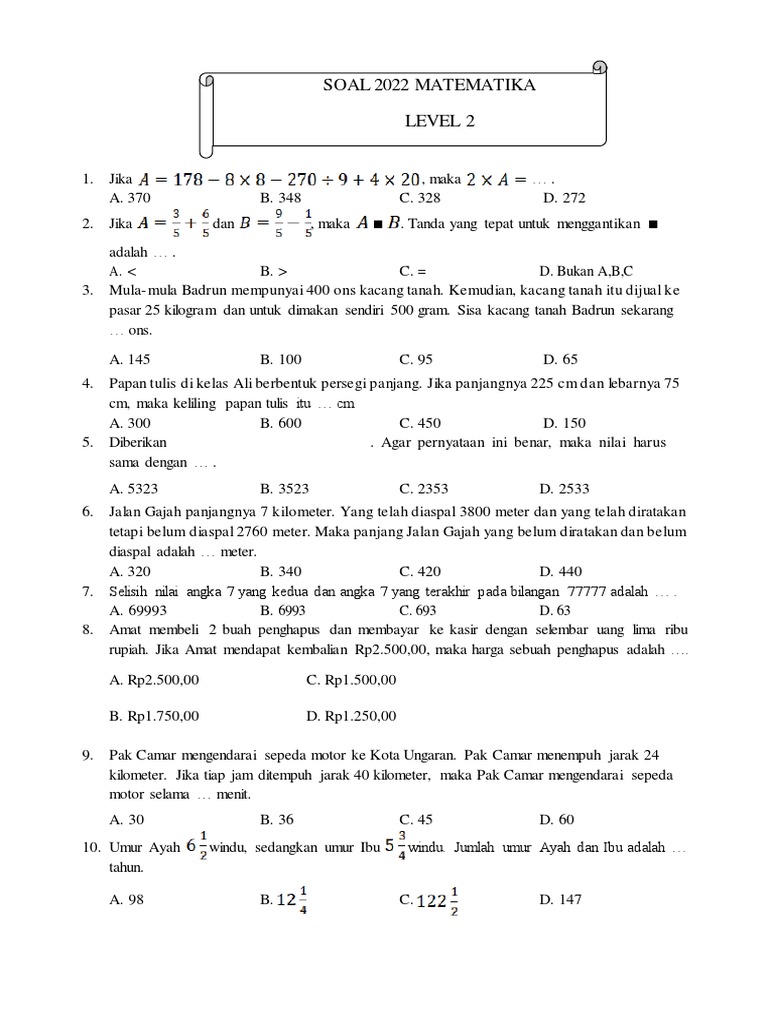 Soal Matematika Level 2 Pdf
