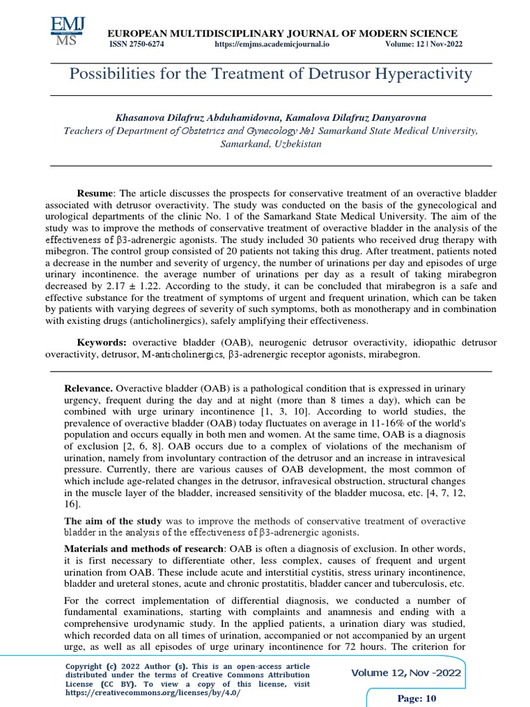 Possibilities For The Treatment of Detrusor Hyperactivity PDF