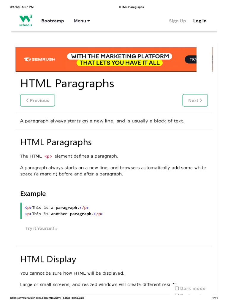 HTML Paragraphs | PDF | Html Element | Html