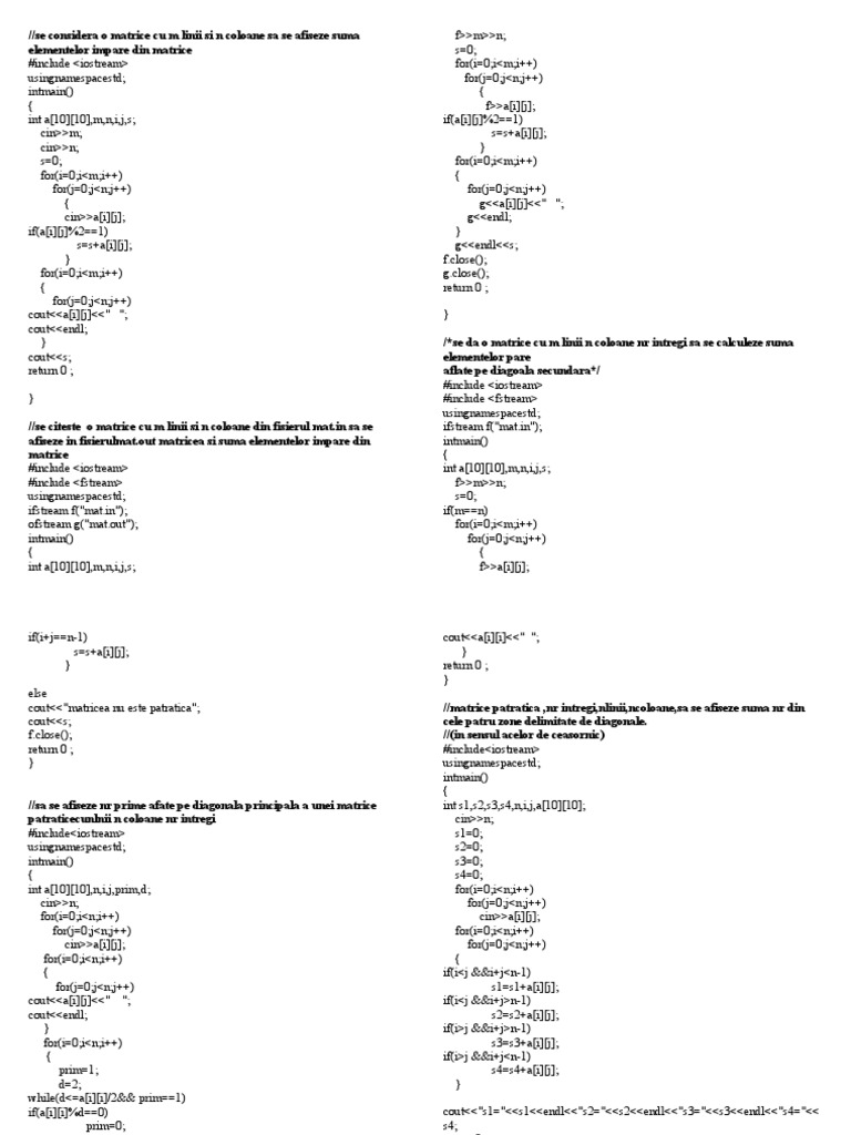 Probleme Informatica C++ Clasa A 9 a Rezolvate Probleme Rezolvate Matrici Clasa A X A Intensiv Informatica | PDF