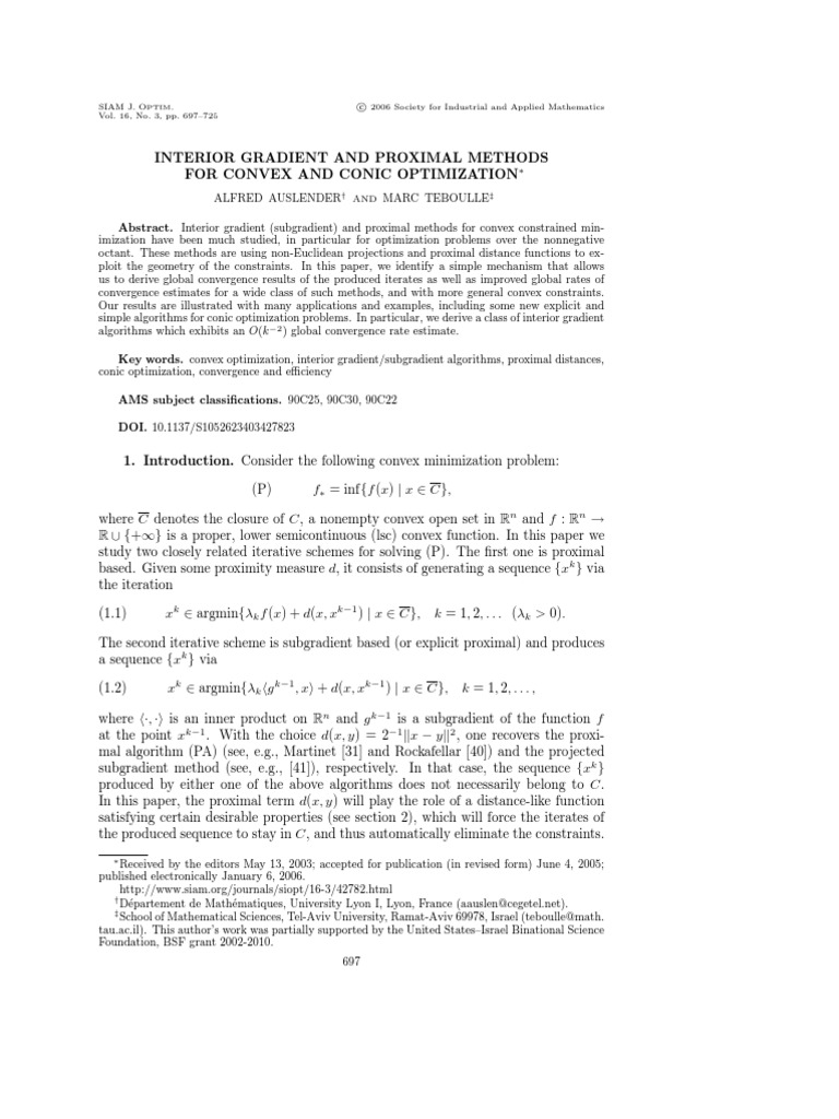 Interior Gradient Methods for Convex Optimization | PDF | Mathematical ...