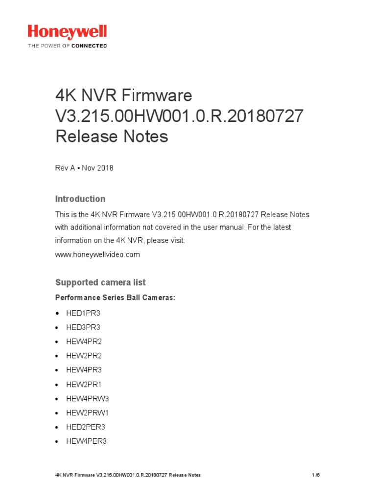 Honeywell 4K NVR Firmware Release Notes | PDF | System Software ...