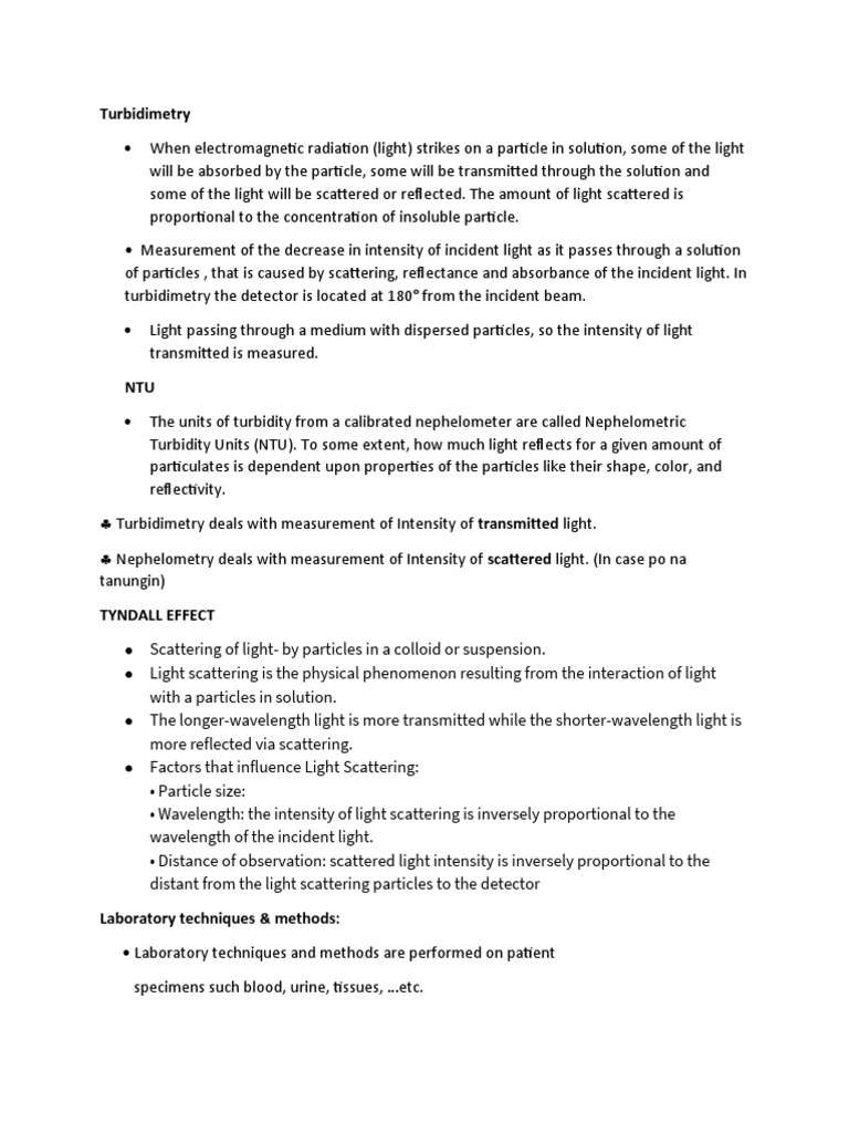 Turbidimetry Notes PDF Scattering Antibody