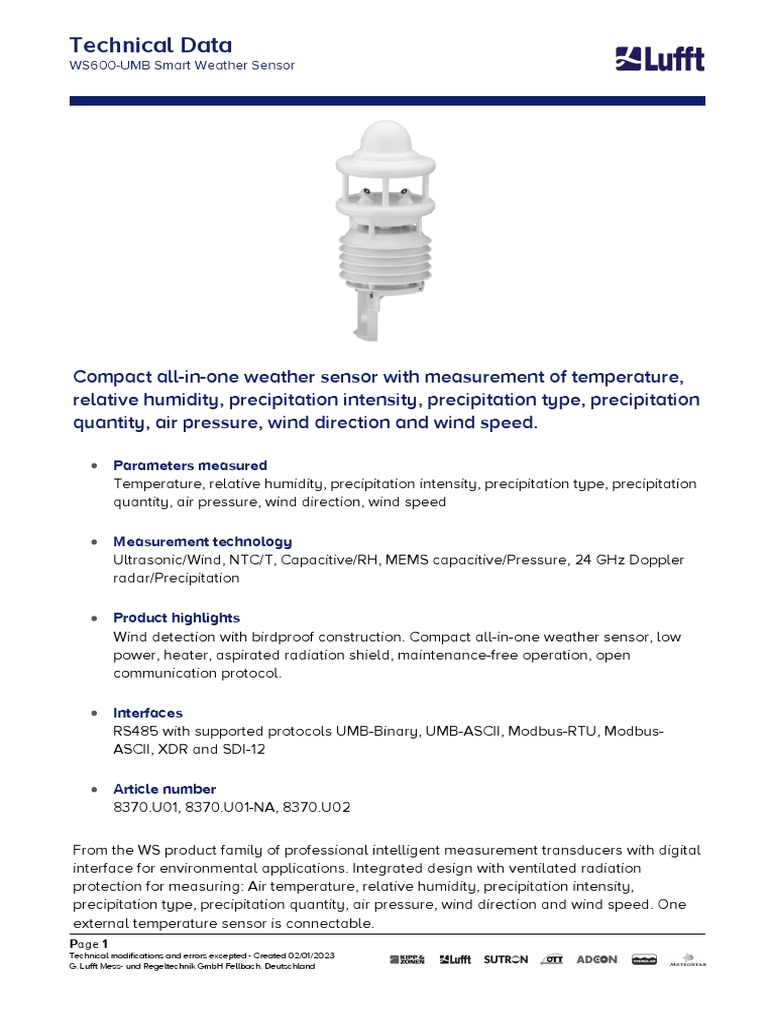 Lufft WS600UMB Smart Weather Sensor PDF Precipitation Sensor