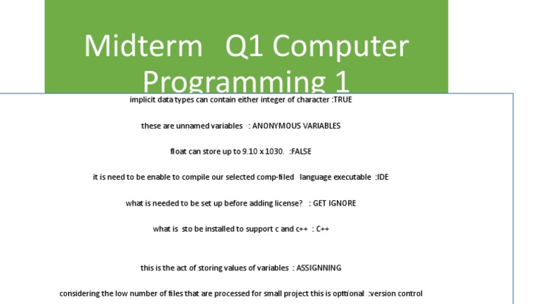 Midterm Q1 Computer Programming 1 | PDF